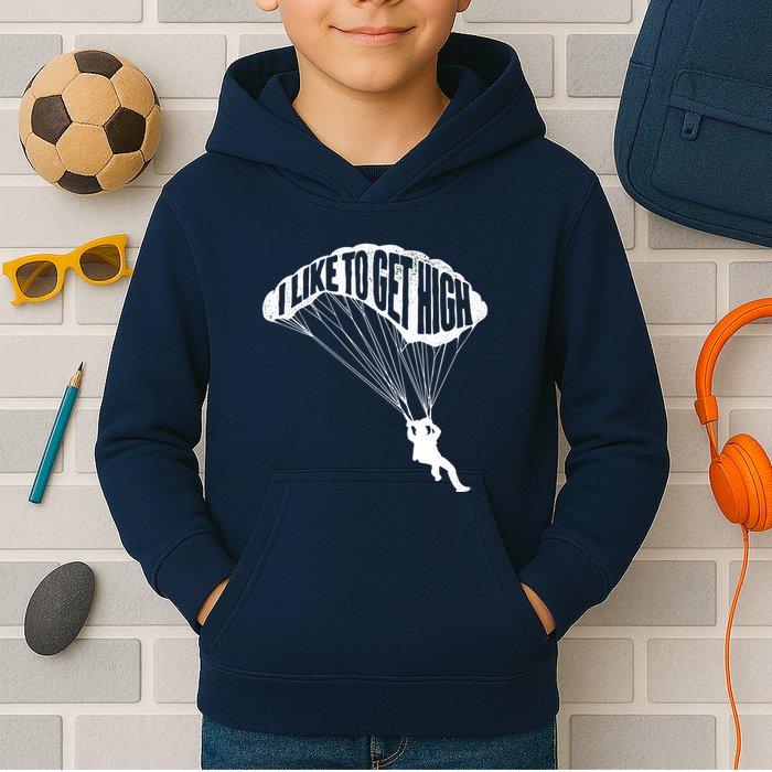 I Like To Get High Skydiver Parachutist Skydive Parachute Kids Hoodie