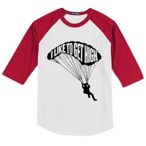 I Like To Get High Skydiver Parachutist Skydive Parachute Kids Colorblock Raglan Jersey