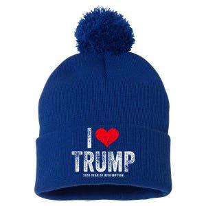 I Love Trump 2024 Year Of Redemption Gift Pom Pom 12in Knit Beanie