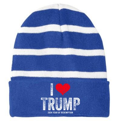 I Love Trump 2024 Year Of Redemption Gift Striped Beanie with Solid Band