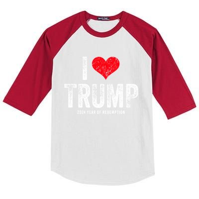 I Love Trump 2024 Year Of Redemption Gift Kids Colorblock Raglan Jersey