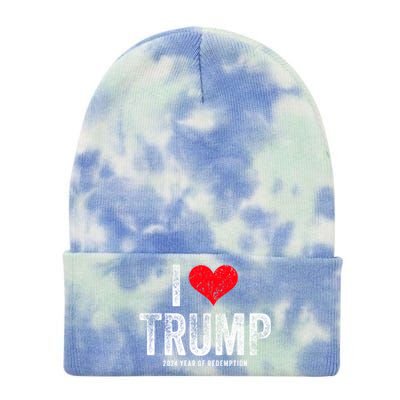 I Love Trump 2024 Year Of Redemption Gift Tie Dye 12in Knit Beanie