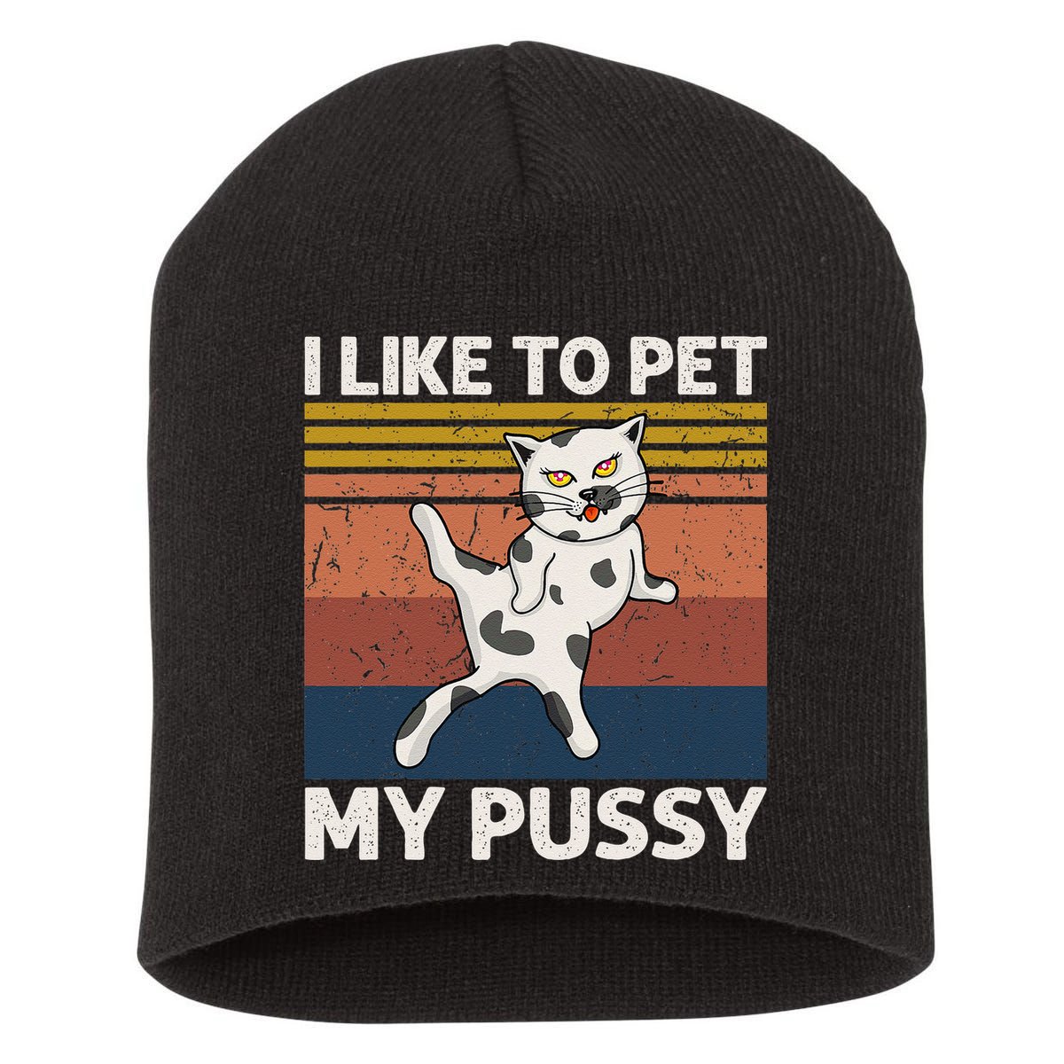 I Like To Pet My Pussy Naughty Funny Adult Humor Saying Cat Short Acrylic Beanie