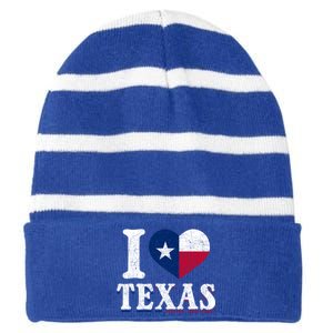 I Love Texas Flag Heart Proud Patriotic Texan Texas Great Gift Striped Beanie with Solid Band