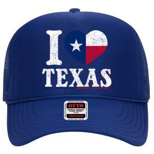 I Love Texas Flag Heart Proud Patriotic Texan Texas Great Gift High Crown Mesh Back Trucker Hat