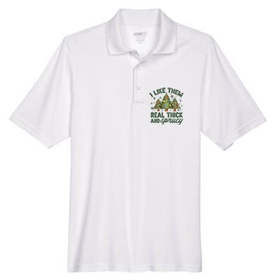 I Like Them Real Thick And Sprucey Christmas Tree Funny Men's Origin Performance Pique Polo