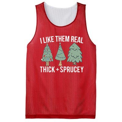 I Like Them Real Thick And Sprucey Christmas Tree Funny Mesh Reversible Basketball Jersey Tank