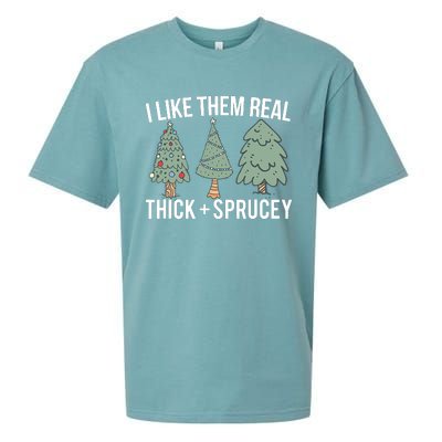 I Like Them Real Thick And Sprucey Christmas Tree Funny Sueded Cloud Jersey T-Shirt