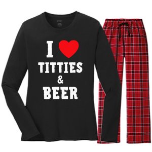 I Love Titties And Beer Funny Tittes And Beer Lovers Women's Long Sleeve Flannel Pajama Set 