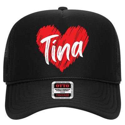 I Love Tina Heart Personalized Name Tina High Crown Mesh Back Trucker Hat