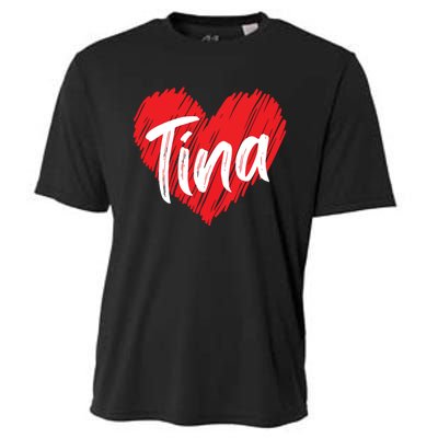 I Love Tina Heart Personalized Name Tina Cooling Performance Crew T-Shirt