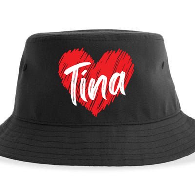 I Love Tina Heart Personalized Name Tina Sustainable Bucket Hat