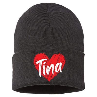 I Love Tina Heart Personalized Name Tina Sustainable Knit Beanie