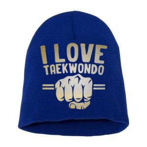 I Love Taekwondo Player Martial Artist Martial Arts Tkd Gift Short Acrylic Beanie