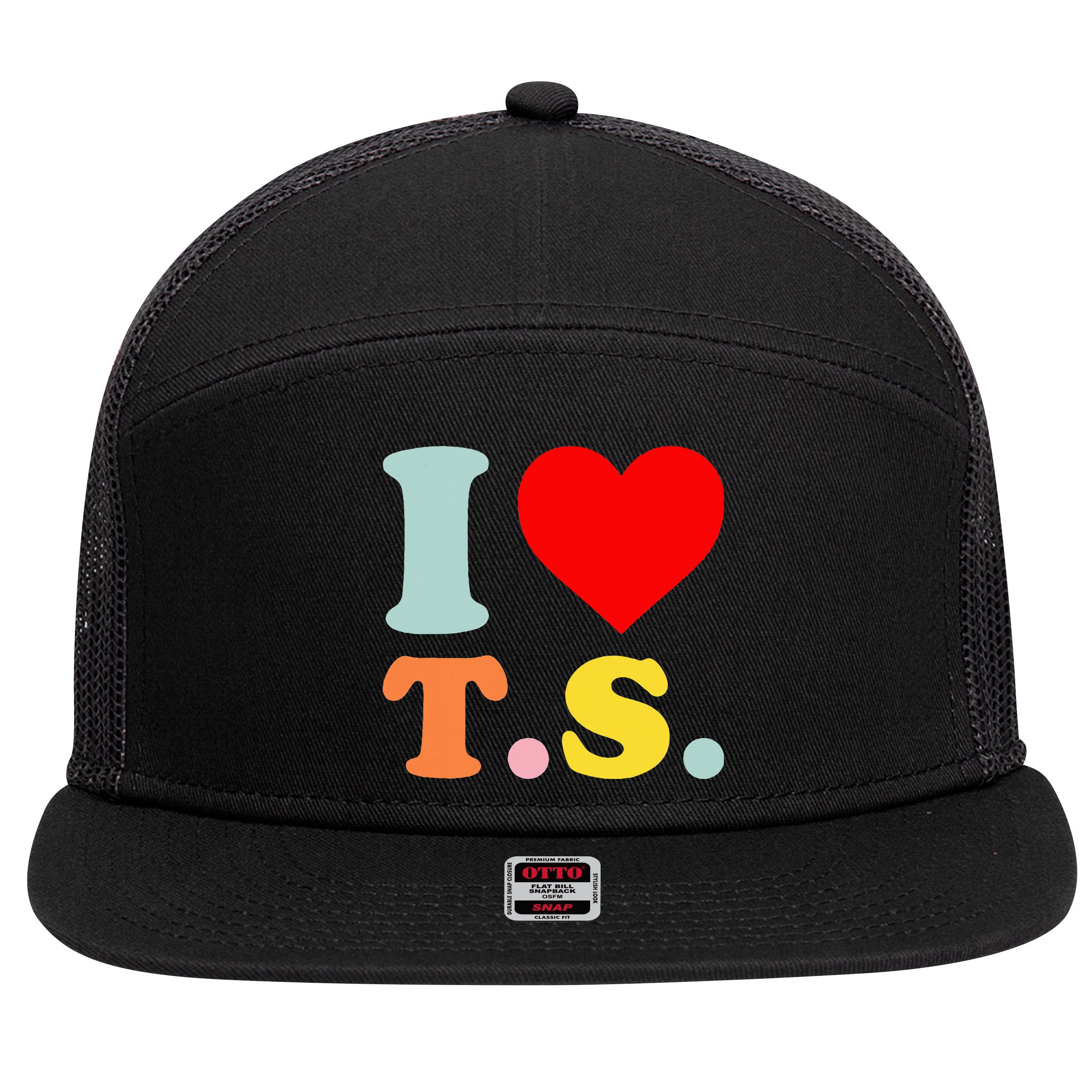 I Love T.S I Heart T.S Funny 7 Panel Mesh Trucker Snapback Hat