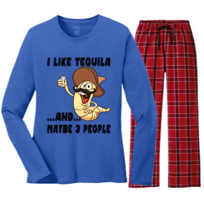 I Like Tequila And Maybe Three People Funny Tequila LoverS Gift Women's Long Sleeve Flannel Pajama Set 