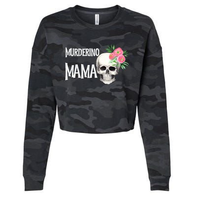 I Like True Crime Mom Murderino Mama Pink Floral Skull Stuff Meaningful Gift Cropped Pullover Crew