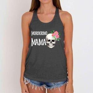 I Like True Crime Mom Murderino Mama Pink Floral Skull Stuff Meaningful Gift Women's Knotted Racerback Tank