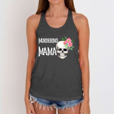 I Like True Crime Mom Murderino Mama Pink Floral Skull Stuff Meaningful Gift Women's Knotted Racerback Tank