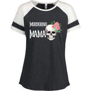 I Like True Crime Mom Murderino Mama Pink Floral Skull Stuff Meaningful Gift Enza Ladies Jersey Colorblock Tee