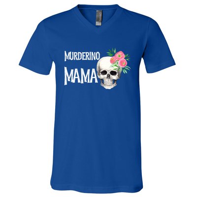 I Like True Crime Mom Murderino Mama Pink Floral Skull Stuff Meaningful Gift V-Neck T-Shirt