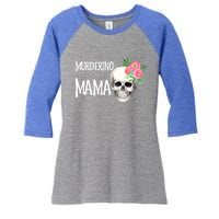 I Like True Crime Mom Murderino Mama Pink Floral Skull Stuff Meaningful Gift Women's Tri-Blend 3/4-Sleeve Raglan Shirt