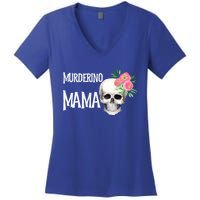 I Like True Crime Mom Murderino Mama Pink Floral Skull Stuff Meaningful Gift Women's V-Neck T-Shirt