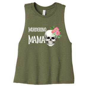 I Like True Crime Mom Murderino Mama Pink Floral Skull Stuff Meaningful Gift Women's Racerback Cropped Tank