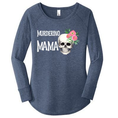 I Like True Crime Mom Murderino Mama Pink Floral Skull Stuff Meaningful Gift Women's Perfect Tri Tunic Long Sleeve Shirt