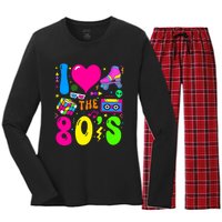 I Love The 80S Party 1980s Themed Costume 80s Theme Outfit Women's Long Sleeve Flannel Pajama Set 