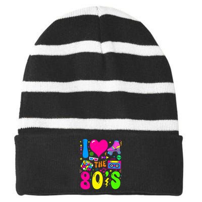 I Love The 80S Party 1980s Themed Costume 80s Theme Outfit Striped Beanie with Solid Band