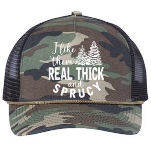 I Like Them Real Thick And Sprucy Christmas Trees Funny Xmas Gift Retro Rope Trucker Hat Cap