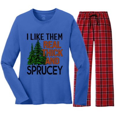 I Like Them Real Thick And Sprucey Funny Christmas Tree Xmas Gift Women's Long Sleeve Flannel Pajama Set 