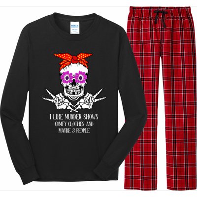 I Like True Crime Murder Shows Halloween Skull Costume Mom Gift Long Sleeve Pajama Set