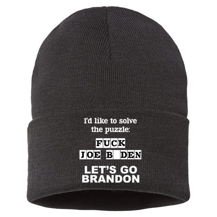 I’d Like To Solve The Puzzle FJB Anti Biden Let’s Go Brandon Sustainable Knit Beanie