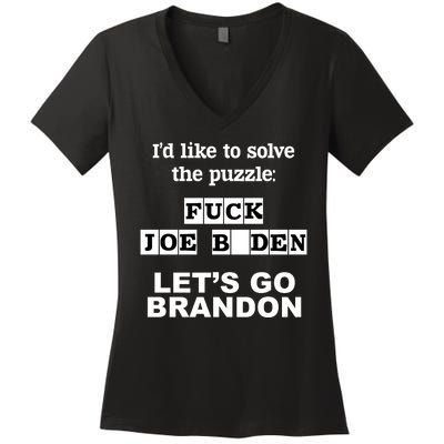 I’d Like To Solve The Puzzle FJB Anti Biden Let’s Go Brandon Women's V-Neck T-Shirt