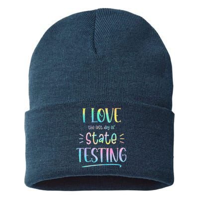 I Love (The Last Day Of) State Testing Funny Teacher Sustainable Knit Beanie