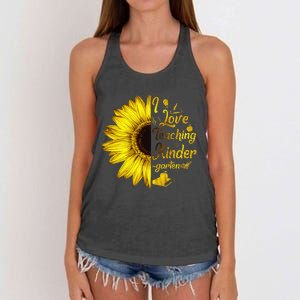 I Love Teaching Kindergarten Sunflower Lover Teacher Gift Women's Knotted Racerback Tank