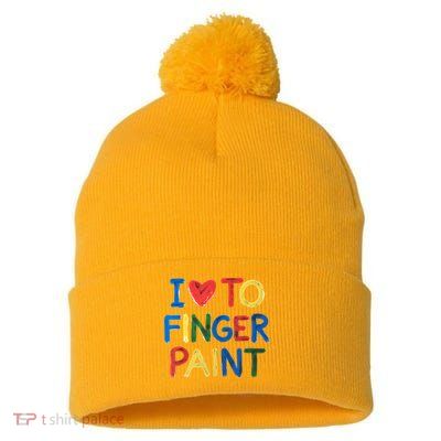 I Love To Finger Paint IM Paint Pom Pom 12in Knit Beanie