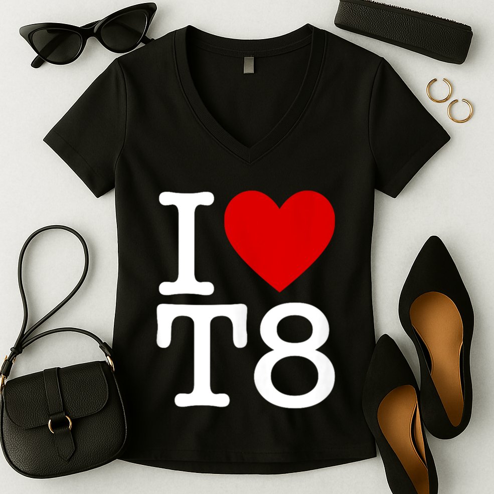 I Love T8 I Heart T8 I Love Heart T8 Women's V-Neck T-Shirt