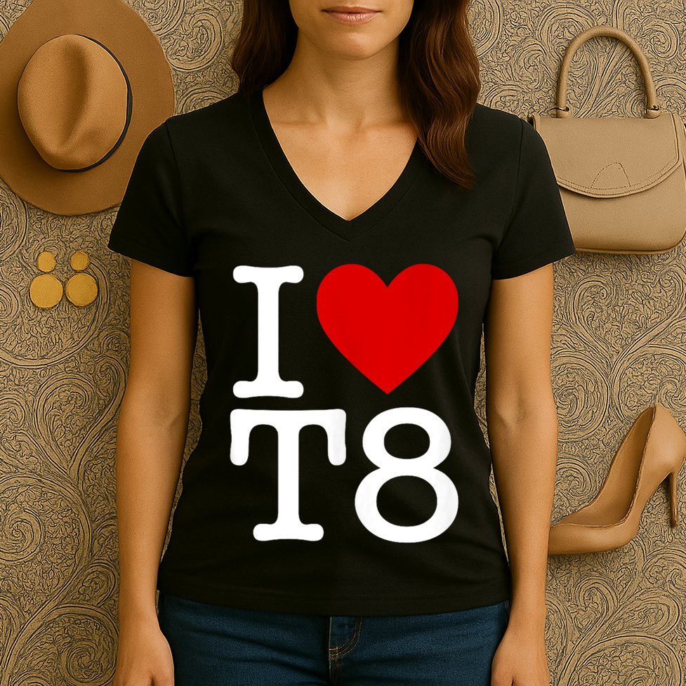 I Love T8 I Heart T8 I Love Heart T8 Women's V-Neck T-Shirt
