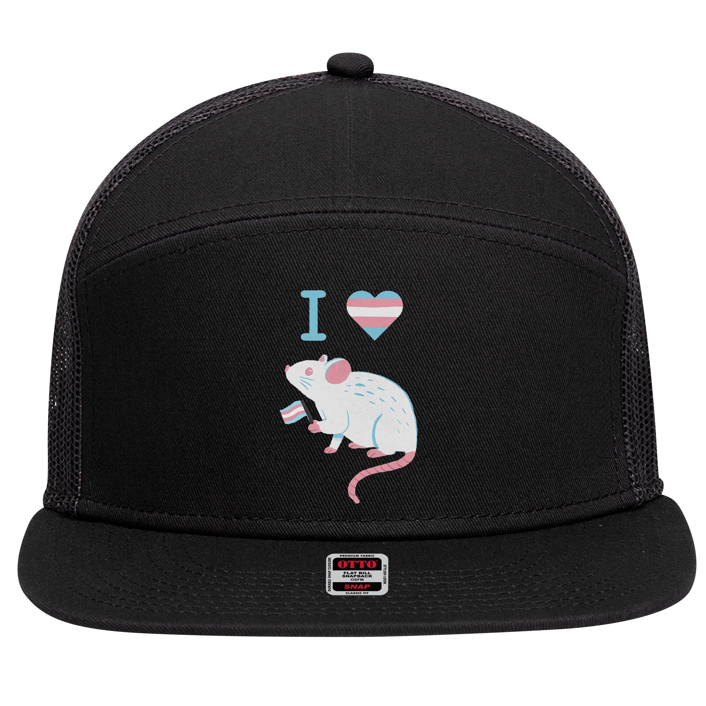 I Love Trans Mice Mouse Political  7 Panel Mesh Trucker Snapback Hat