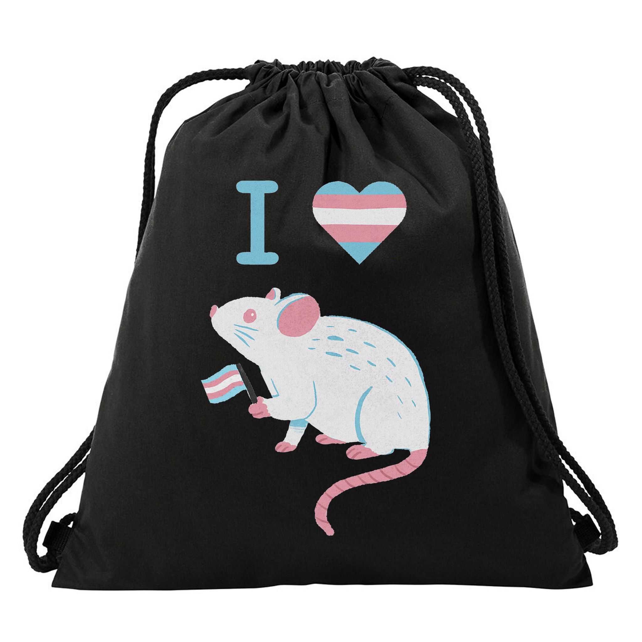 I Love Trans Mice Mouse Political  Drawstring Bag