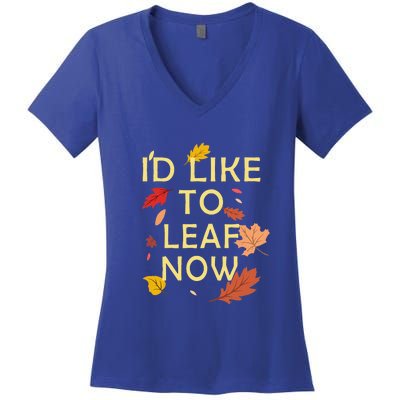 ID Like To Leaf Now Fall Autumn Women's V-Neck T-Shirt