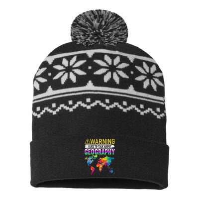 I Like To Talk About Geography Funny Geographer USA-Made Snowflake Beanie