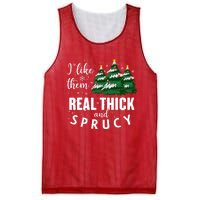 I Like Them Real Thick And Sprucey Funny Christmas Tree Mesh Reversible Basketball Jersey Tank