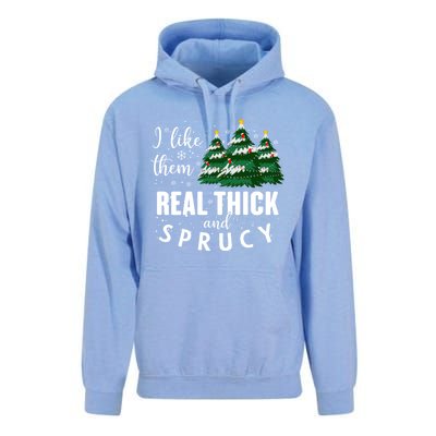 I Like Them Real Thick And Sprucey Funny Christmas Tree Unisex Surf Hoodie