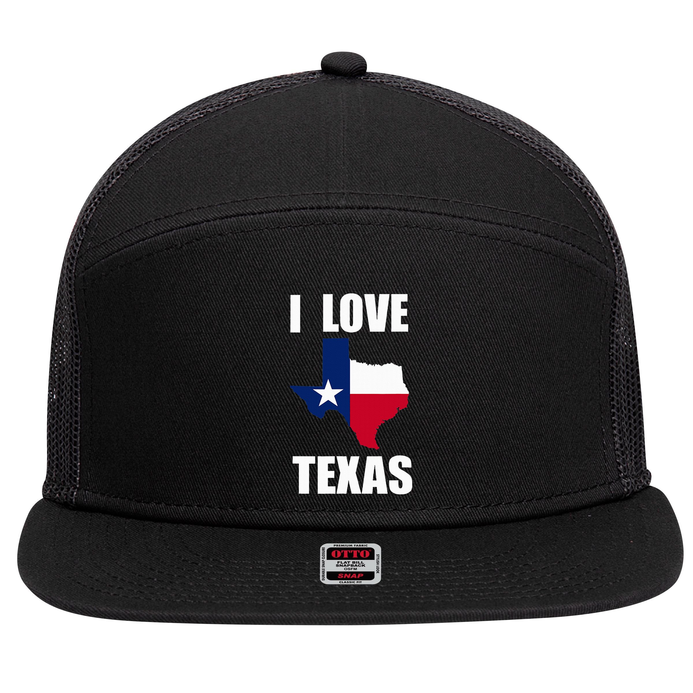 I Love Texas 7 Panel Mesh Trucker Snapback Hat