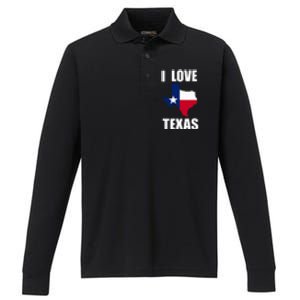 I Love Texas Performance Long Sleeve Polo