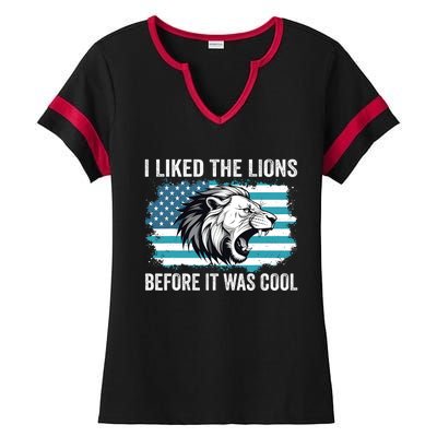 I Liked The Lions Before It Was Cool Lion In America Flag Ladies Halftime Notch Neck Tee